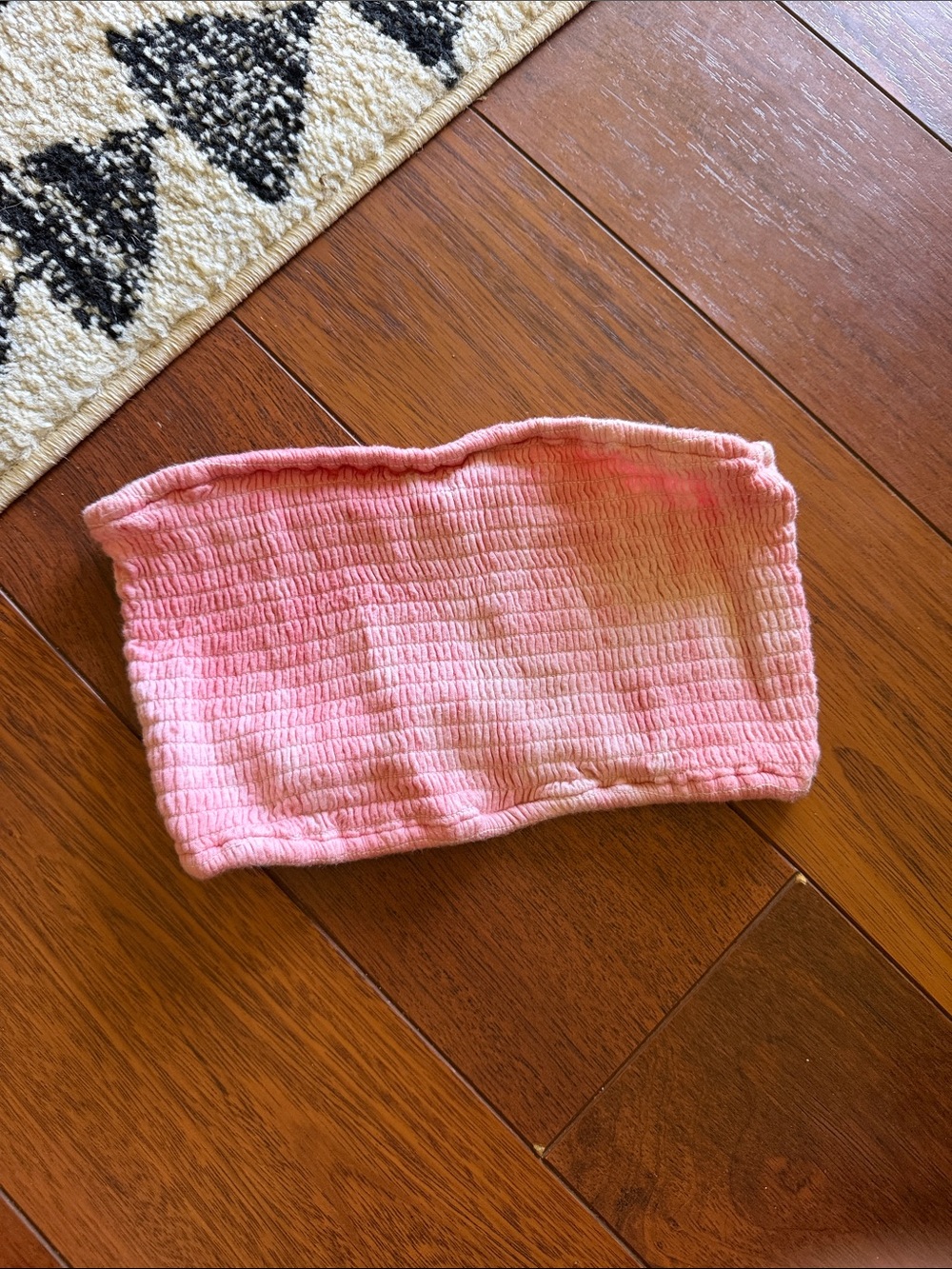 Privacy Please Pink Smocked Strapless Crop Top